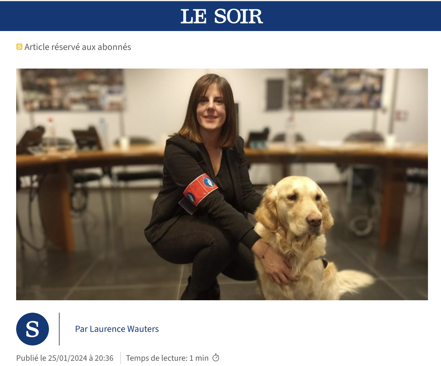 Le Soir : MJ le chien qui apaise les victimes 